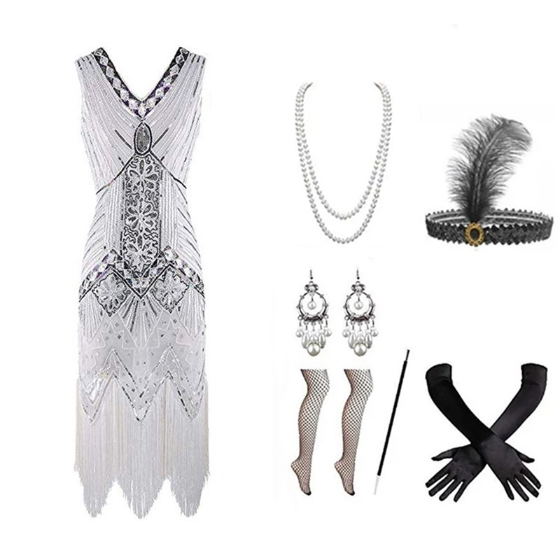 Women 1920s Flapper Dress Set  - Women Accessories Kit 评论和价格