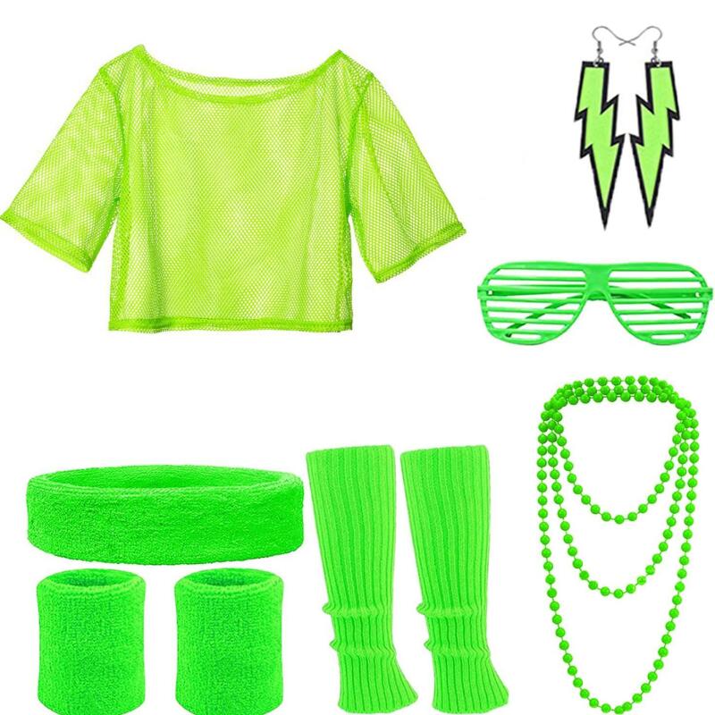 80s Hippie Disco Outfit Set Ne - Women Accessories Kit 评论和价格